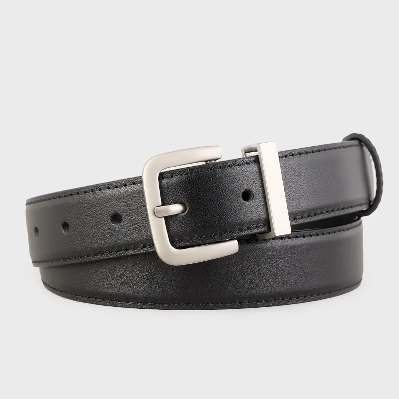 Classic Leather Belt with Silver Buckle