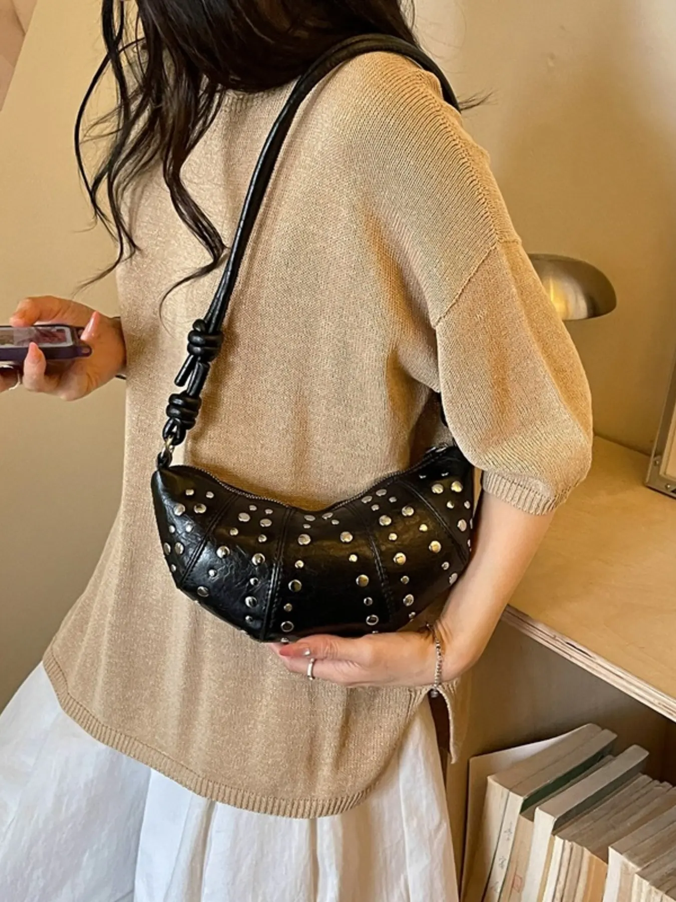 Decorative Lock Suede Handbag