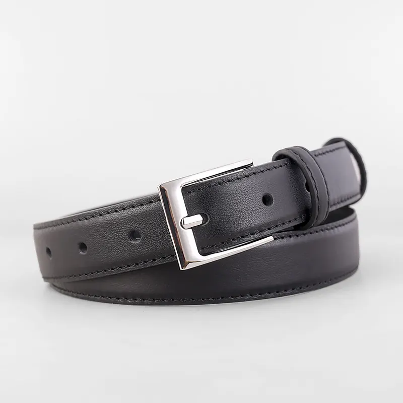 Classic Leather Skinny Belt with Silver Buckle