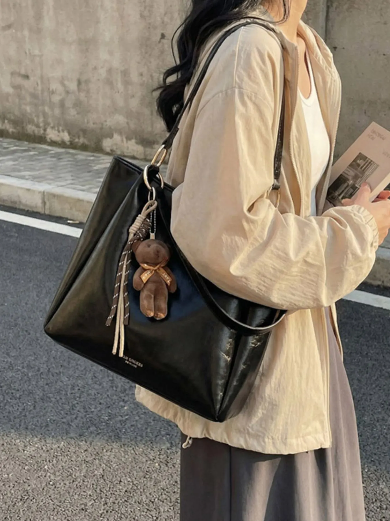 PU Leather Handbag with Metallic Braided Handle