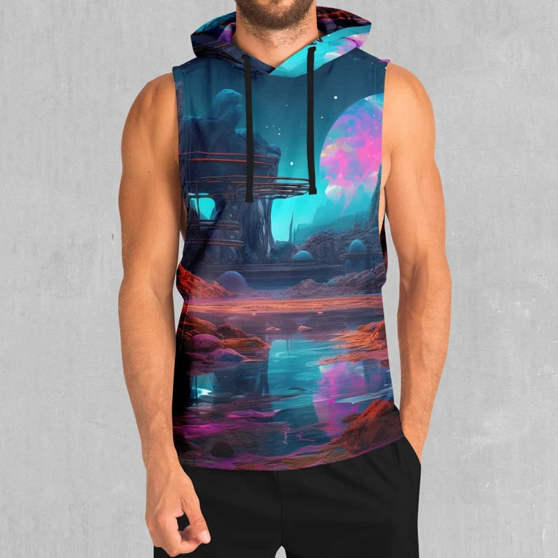 Cosmic Cove Galaxy Outer Space EDM Rave Festival Polyester Sleeveless Hoodie